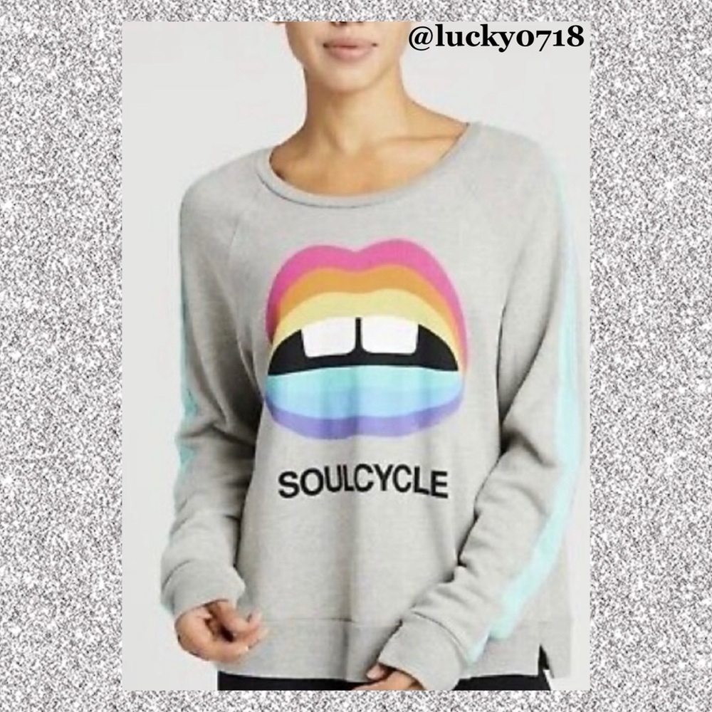 Lauren Moshi x SoulCycle NWOT Rainbow Lips Pullover Sweatshirt Sz S